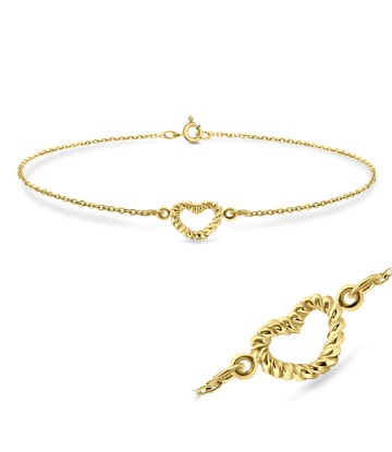 Gold Plated Heart Rope Silver Bracelet BRS-134-GP